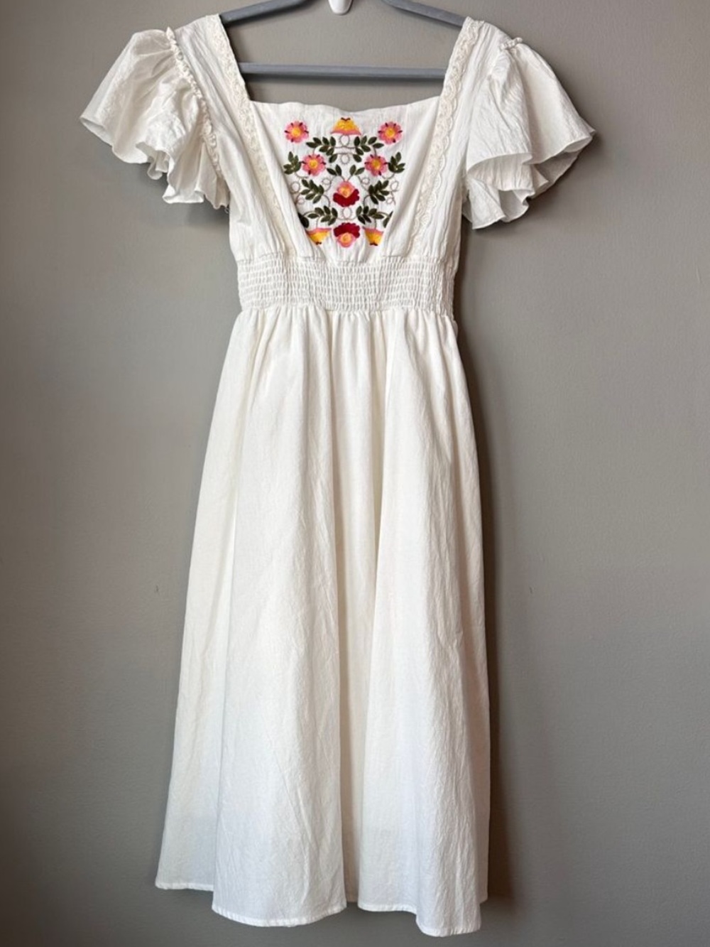 100% cotton White Embroidered Floral Midi Dress